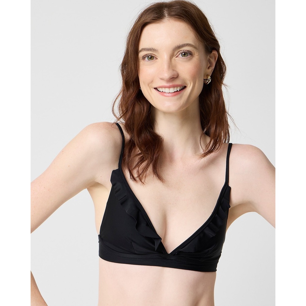 J.Crew Factory French Ruffle Bikini Top Black Size Small NWT AK515